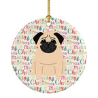 Merry Christmas Pug Fawn Ceramic Ornament