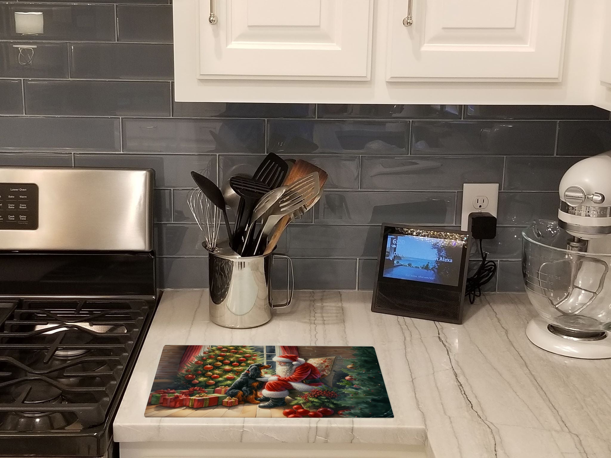 Gordon Setter and Santa Claus Glass Cutting Board