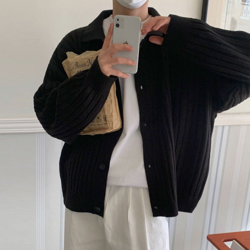Men's Striped Lapel Cardigan Sweater for Autumn