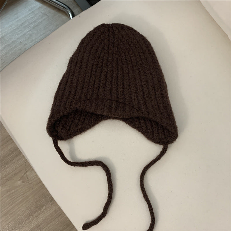 Knitted Wool Hat with Ear Protection in Green | Embroidered Cap