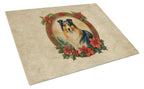 Collie Christmas Flowers Glass Cutting Board
