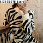 Striped Zebra Print Women's Sweater for Fall/Winter