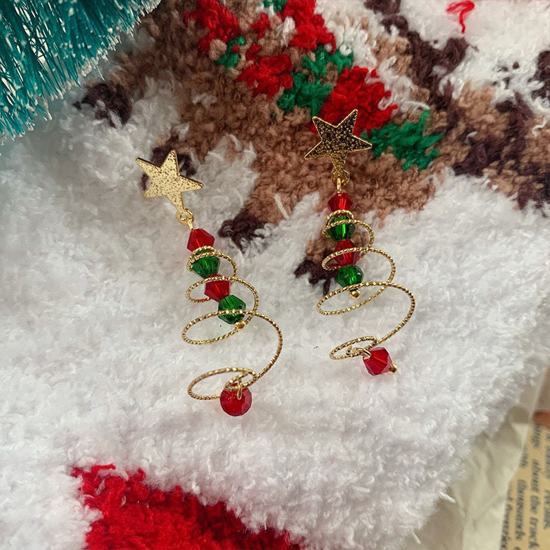 Color Contrast Design Christmas Tree Earrings for Women