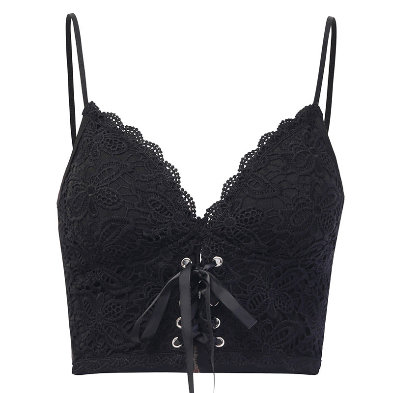 Lace-Up Crochet Bralette Camisole
