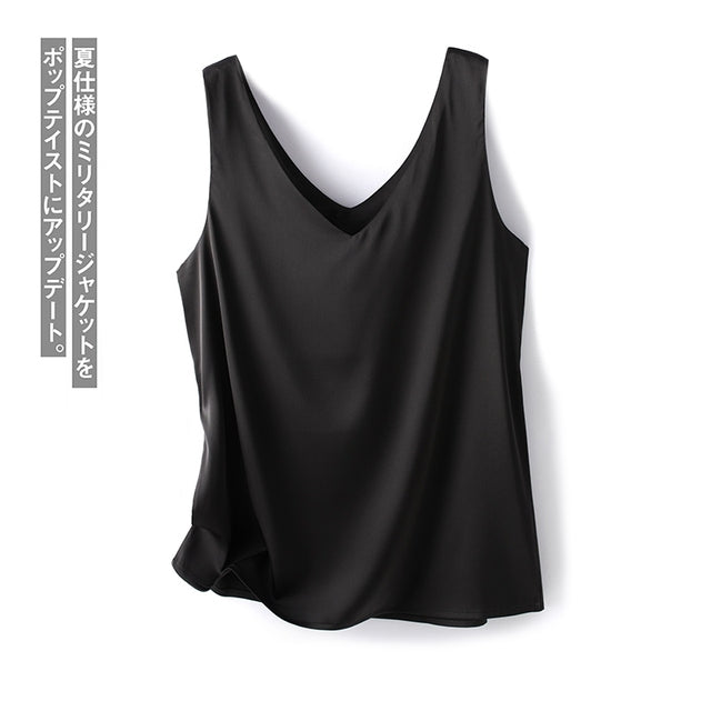 Versatile Women's Solid Silk Satin Tank Top
