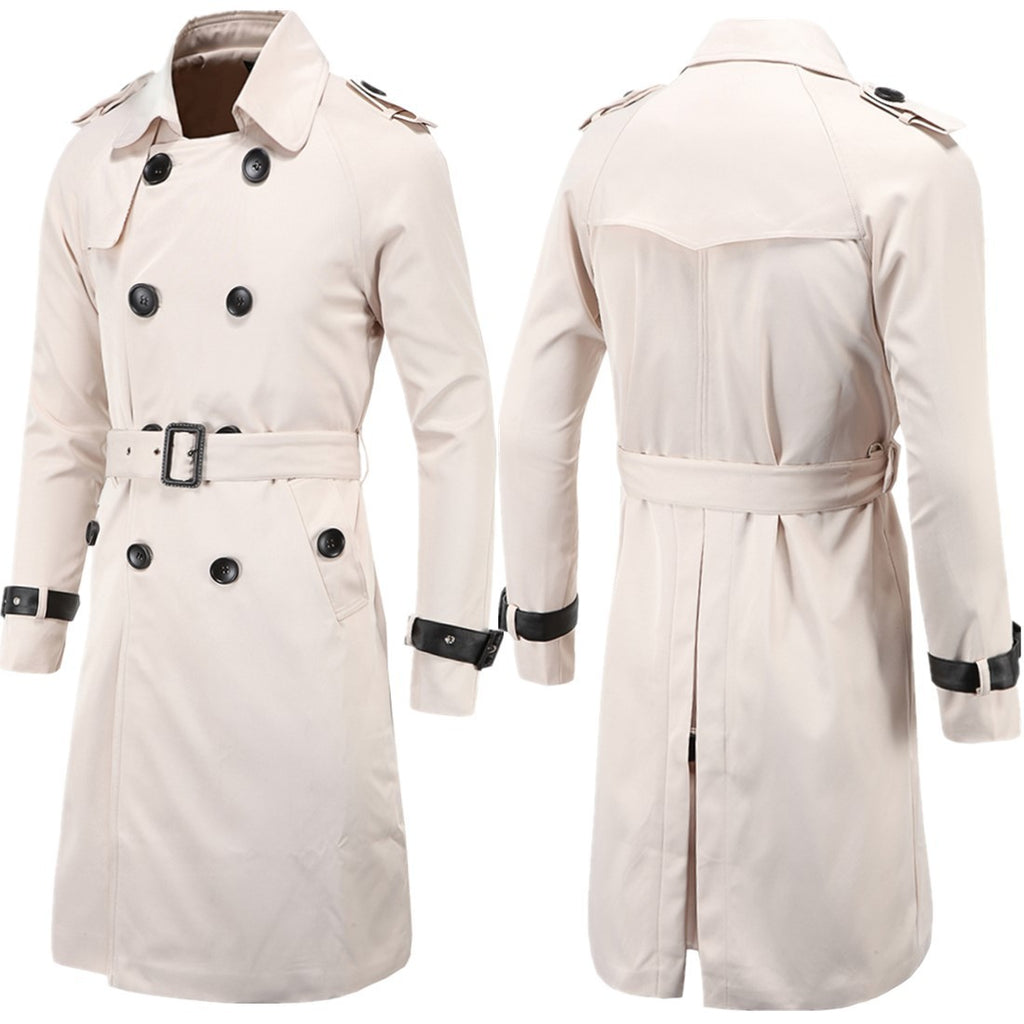 Men's Long Slim Double Breasted Windbreaker Jacket