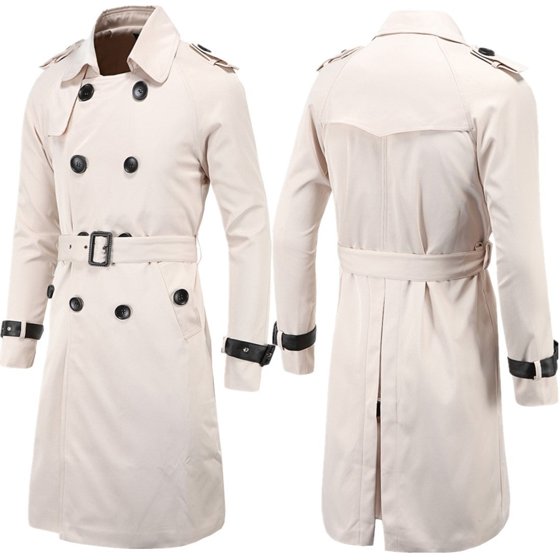 Men's Long Slim Double Breasted Windbreaker Jacket