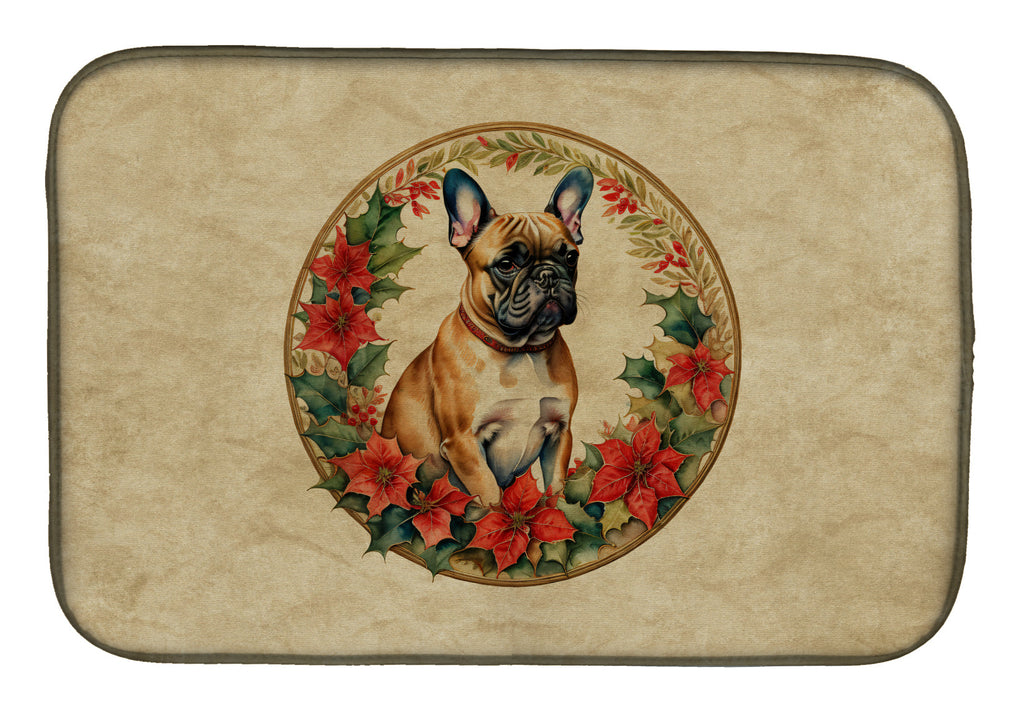 French Bulldog Christmas Flowers Dish Drying Mat