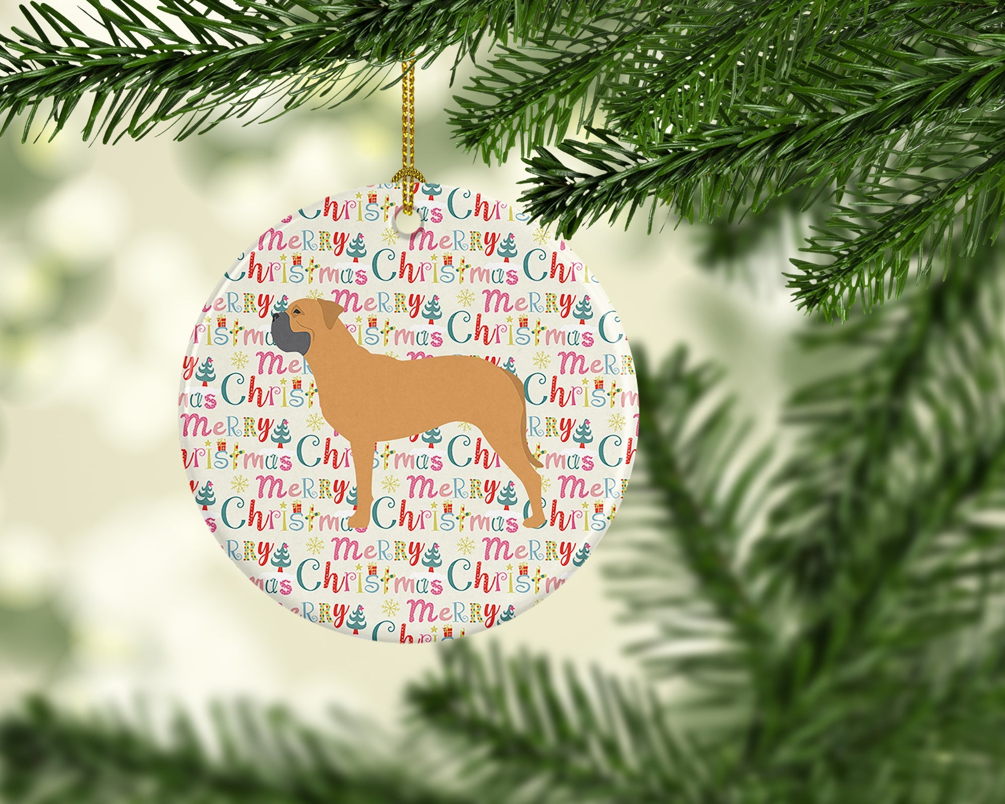 Bullmastiff Merry Christmas Ceramic Ornament