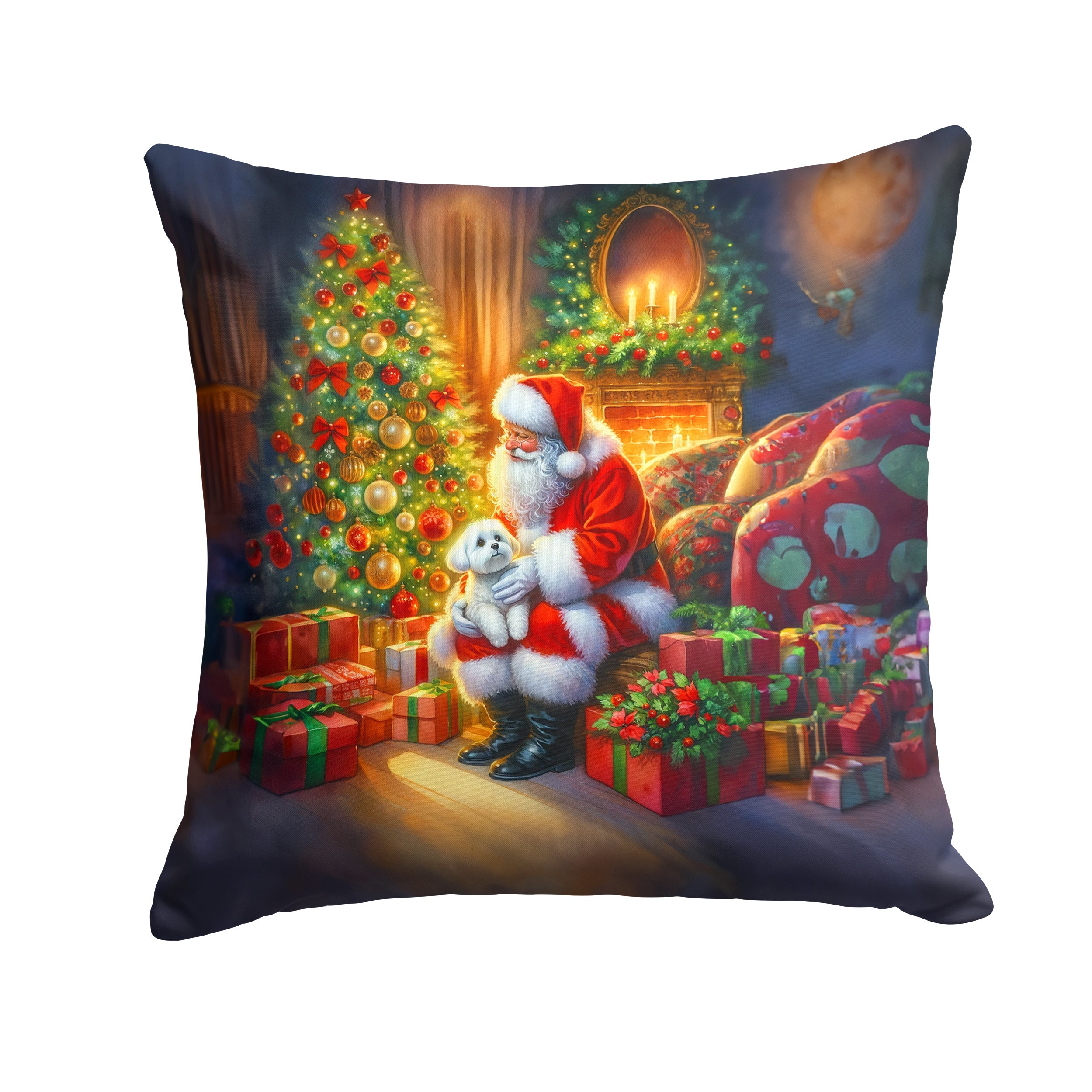 Maltese and Santa Claus Throw Pillow