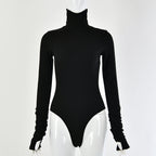 High Neck Long Sleeve Cotton Bodysuit for Women