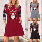Women's Round Neck Santa Claus Letter Print Dress