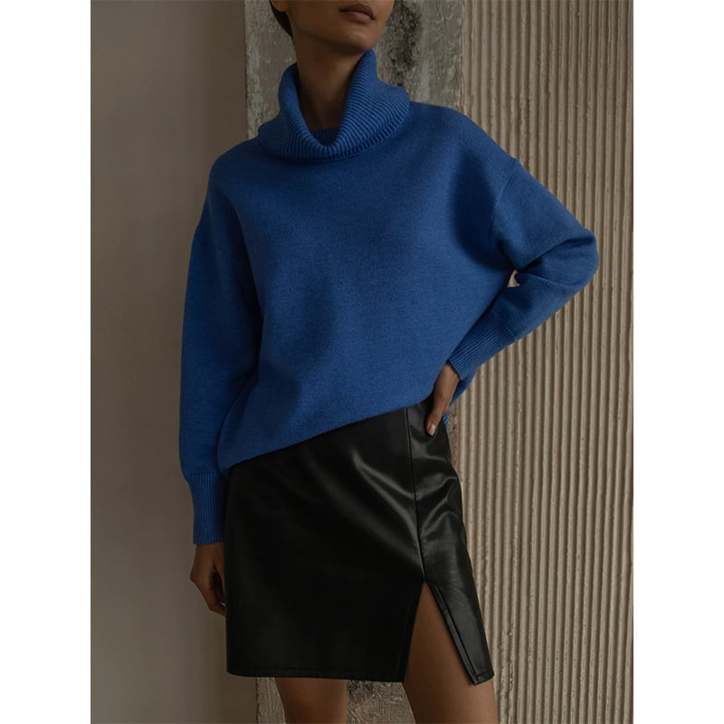 Solid Color Turtleneck Sweater - Warm & Comfortable