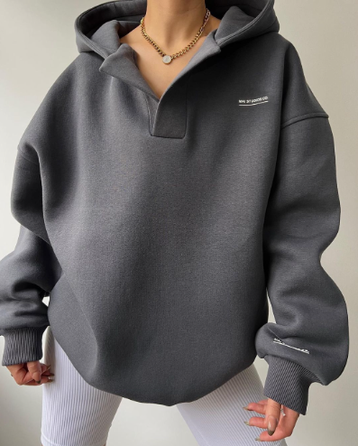 Fleece-lined Hooded Printed Long-sleeve Sweater