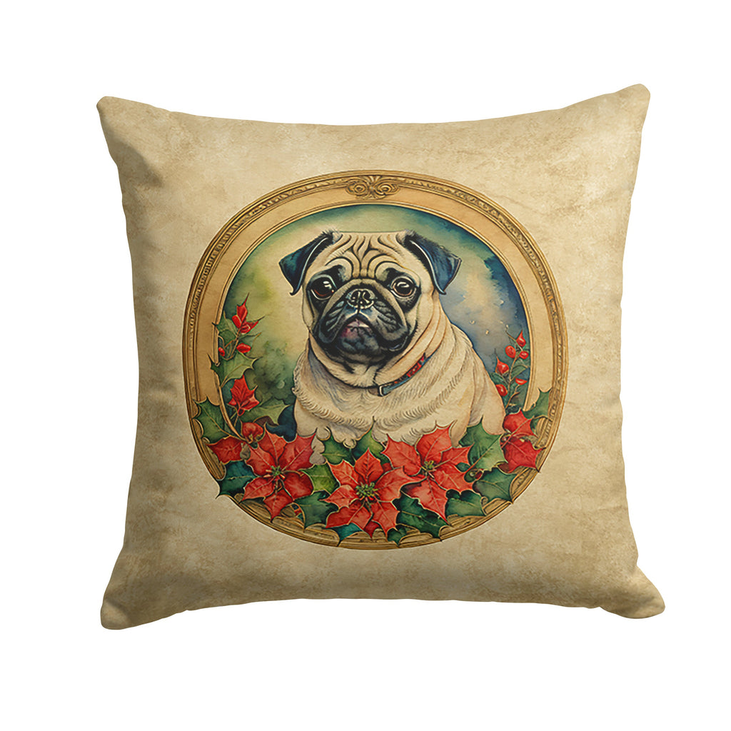 Pug Christmas Flowers Throw Pillow