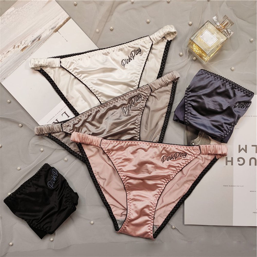 Pinkplay Embroidered Women's Satin Thong Underwear