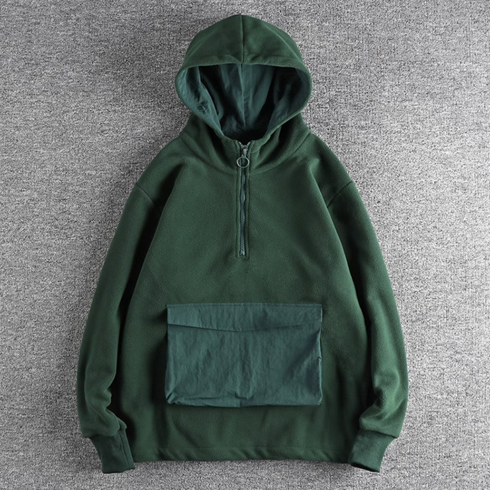Men's Heavy Double Polar Fleece Half-Neck Hoodie | Streetwear