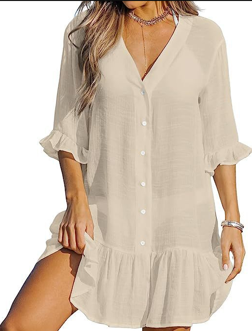 2023 Summer Women's V-Neck Ruffle Dress Cover-Up