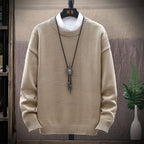 Men's Casual Brown Long-Sleeved Round Neck Sweater