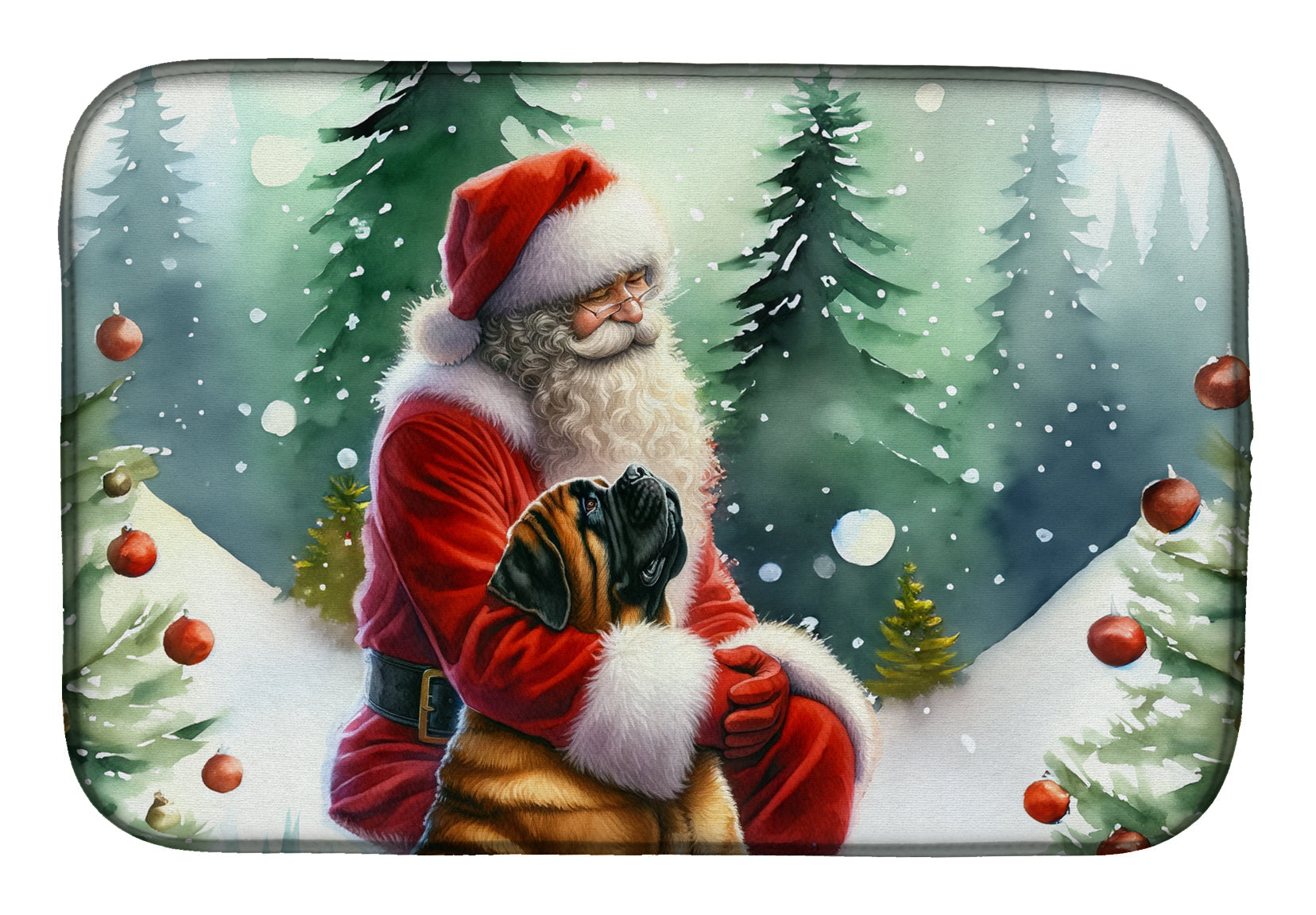 Mastiff and Santa Claus Dish Drying Mat