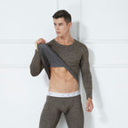 Men's Thermal Underwear Set - Round Neck Plush Top & Pants