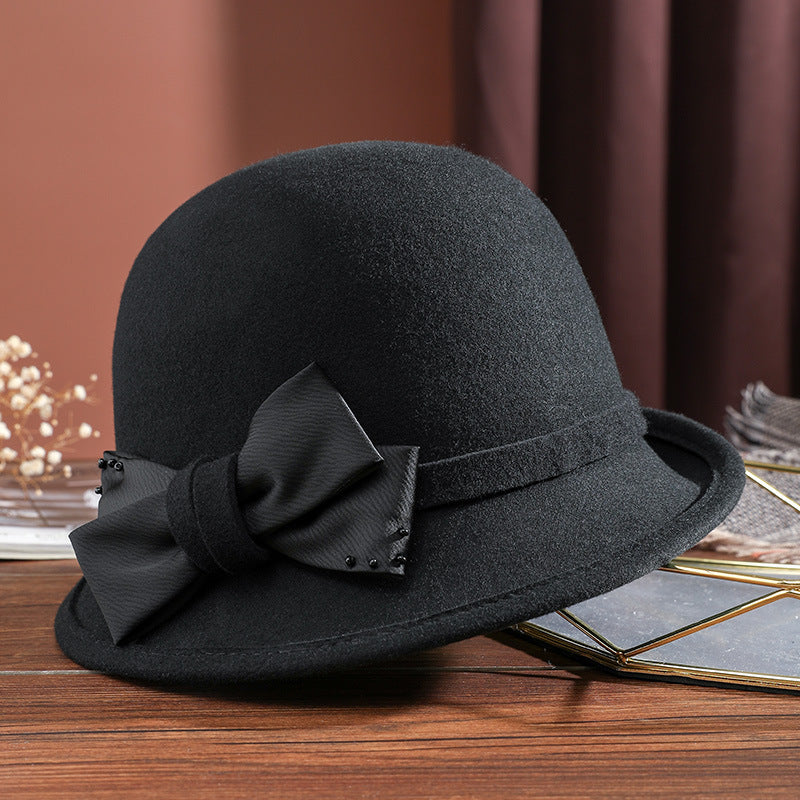 Elegant Women's Wool Top Hat for Autumn and Winter | Embroidered Cap
