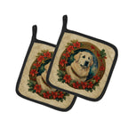 Great Pyrenees Christmas Flowers Pair of Pot Holders