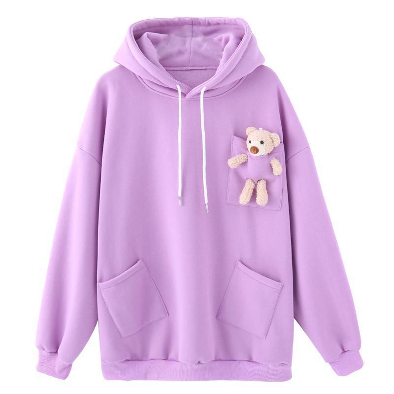 Fleece-lined Thick Loose Mid-length Bear Sweater