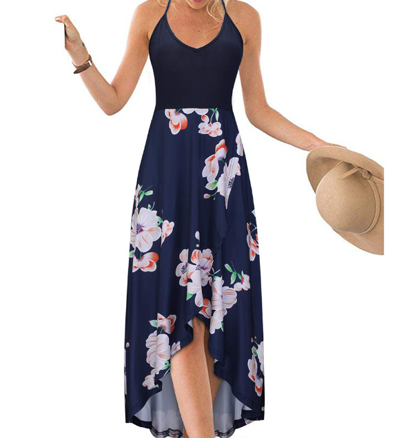 New Women's Long Tie Bow Print Maxi Dress for Fall/Winter
