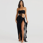 Bandeau Top and Ruffle High-Slit Maxi Skirt Set