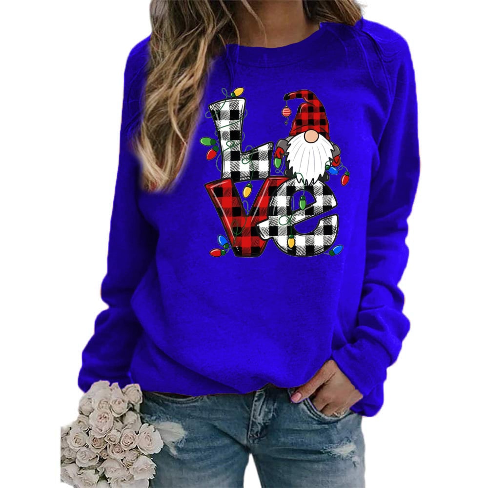 Plaid Love Printed Long Sleeve Santa Claus Sweater Coat