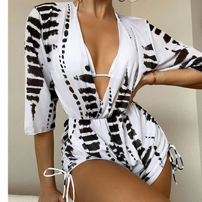 2024 High-Waisted Printed Swimsuit 3-Piece Set