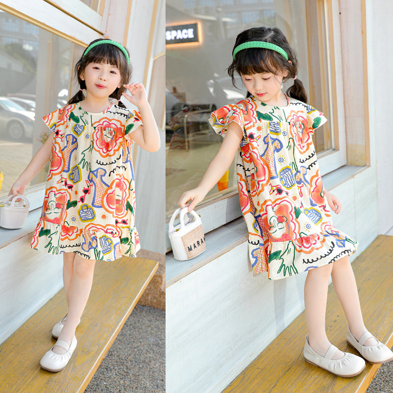 Spring Sweet Cotton A-Line Dress for Girls