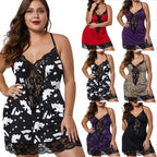 Lace-Trimmed Sexy Cami Nightgown with Pattern (Plus Size)
