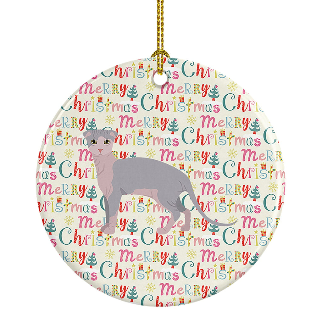 Ukrainian Levkoy Cat Christmas Ceramic Ornament