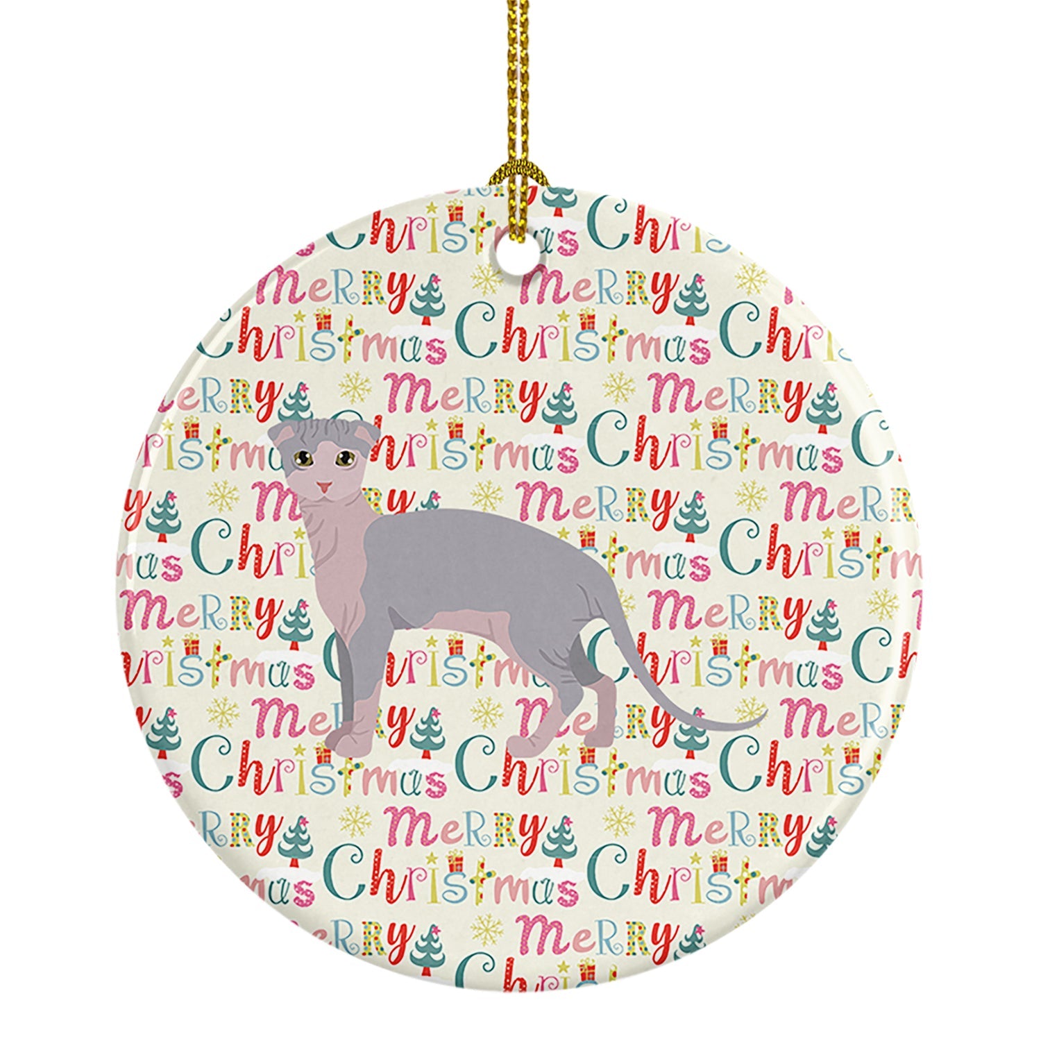 Ukrainian Levkoy Cat Christmas Ceramic Ornament