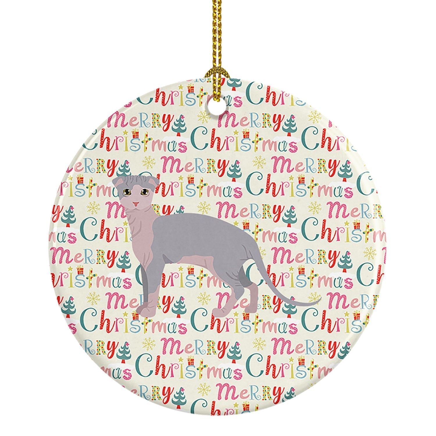 Ukrainian Levkoy Cat Christmas Ceramic Ornament
