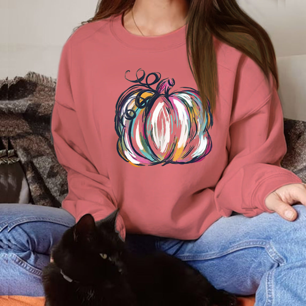 Casual Long Sleeve Hoodie with Halloween Pumpkin Print | Streetwear