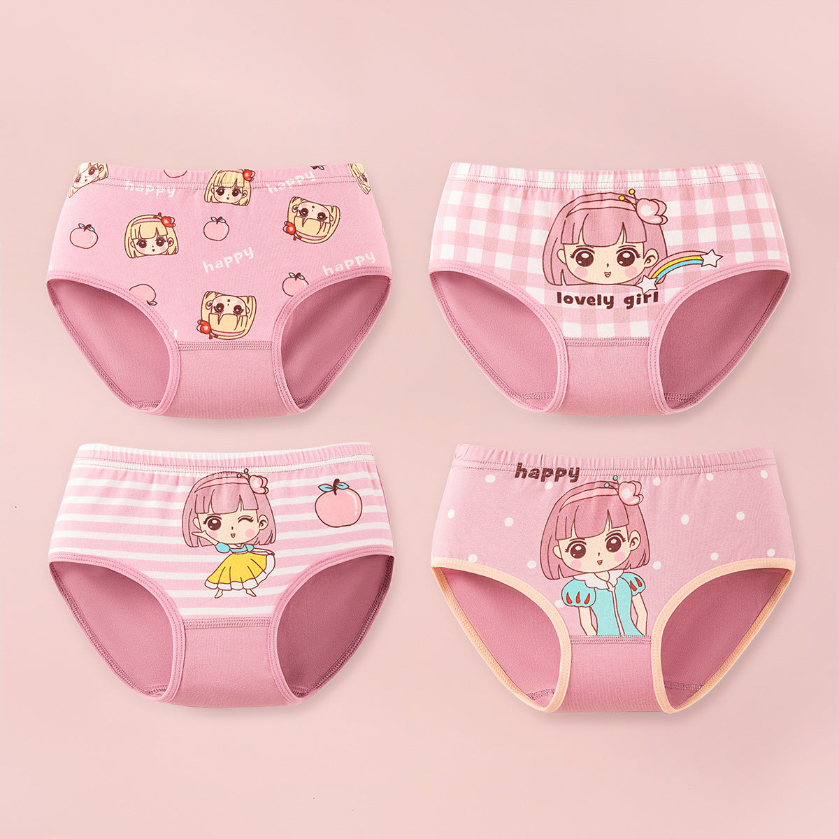 4PCS Girls Cotton Shorts and Briefs for Summer