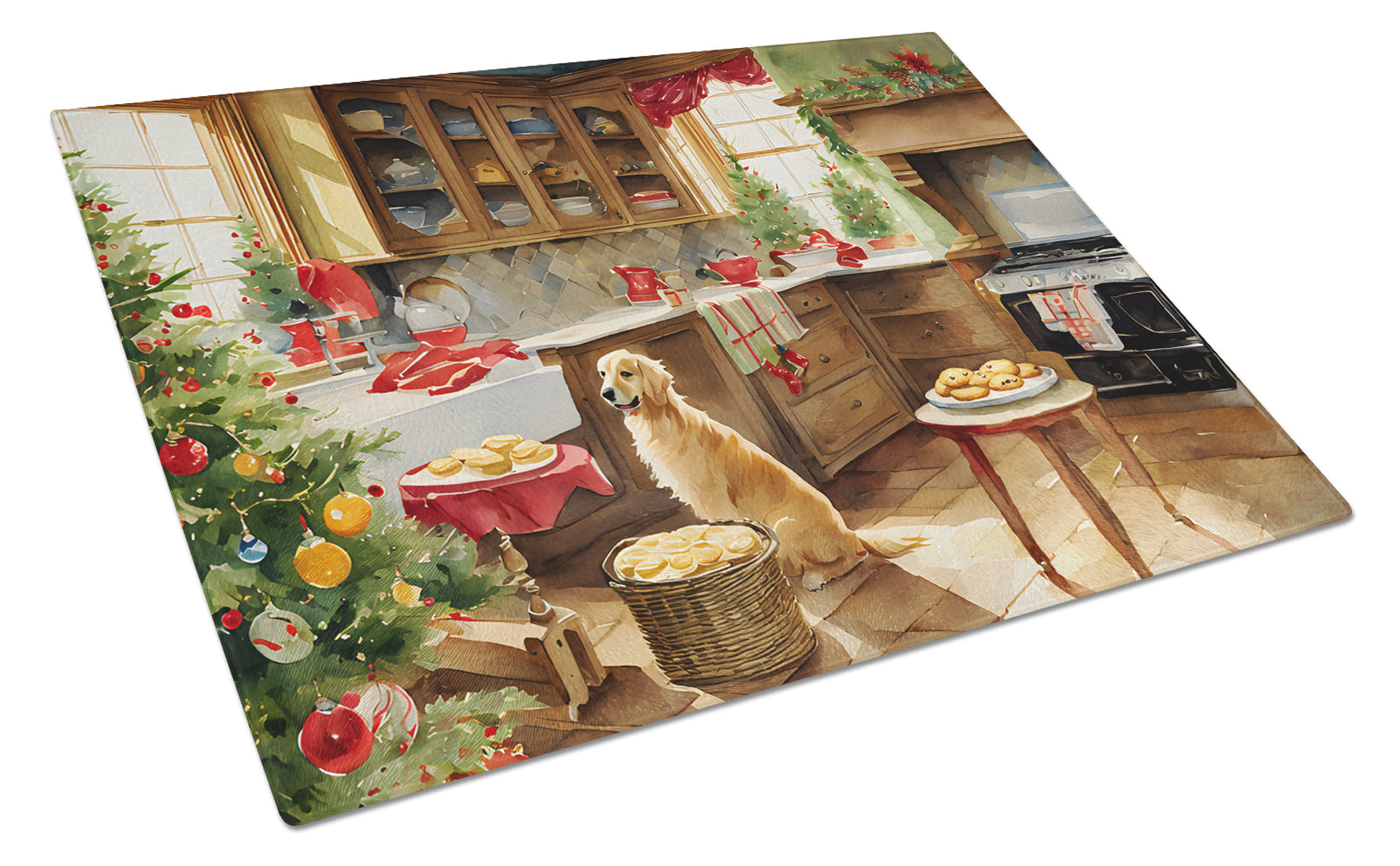 Golden Retriever Christmas Cookies Glass Cutting Board