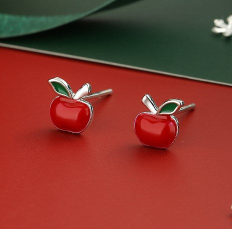 Sweet Christmas Earrings - Silver Red Studs