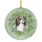 Cavalier Spaniel Tricolor Christmas Wreath Ceramic Ornament