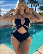 2023 High-Waisted Solid Color Swimwear Bikini Set