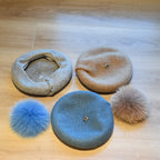 "Wool Beret with Fur Ball for Women - Fashion Cap" | Embroidered Cap