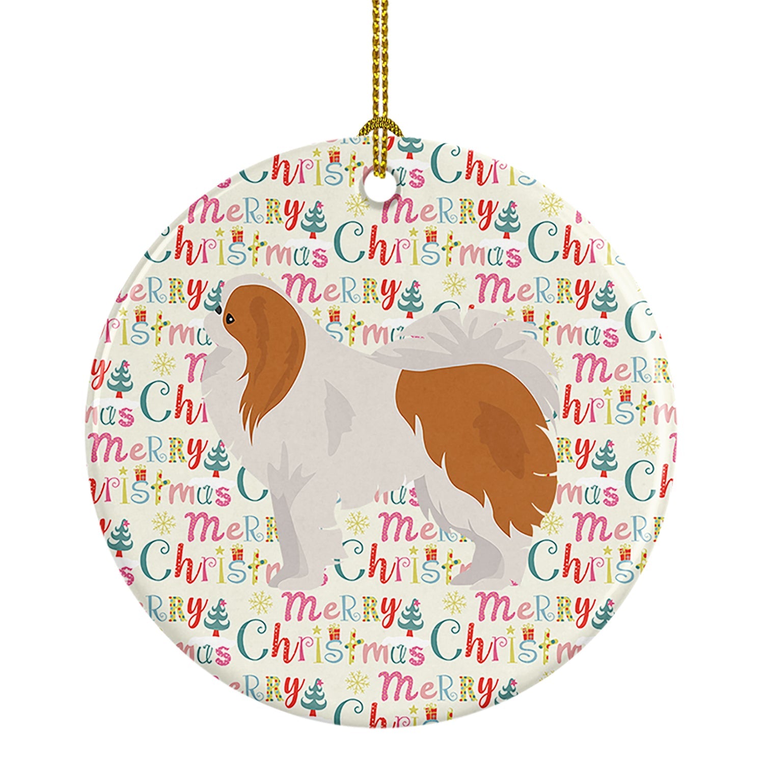 Japanese Chin #1 Merry Christmas Ceramic Ornament