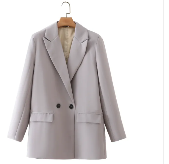 Solid Color Double-breasted Loose Casual Suit Jacket
