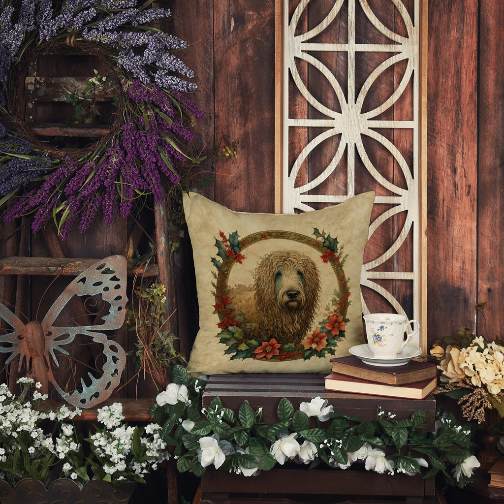 Komondor Christmas Flowers Throw Pillow