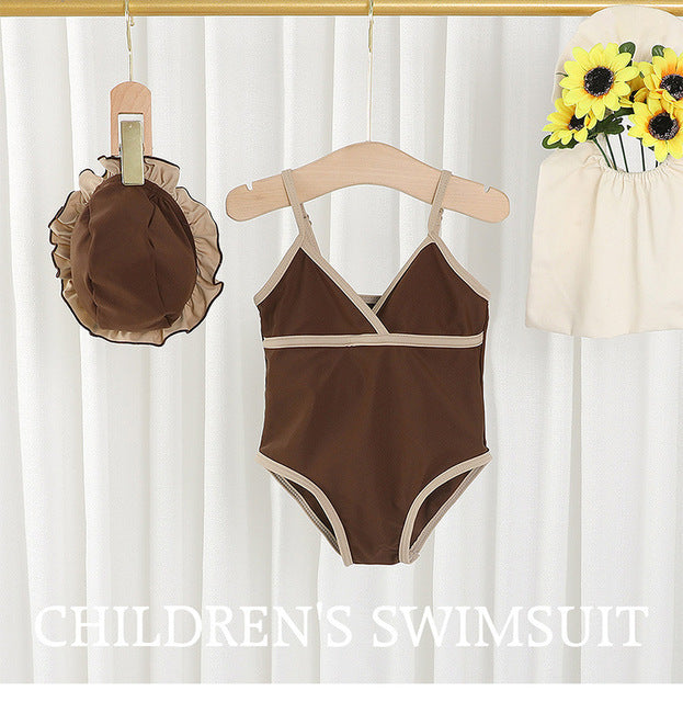 Baby Girl One Piece Sling Swimwear with Hat