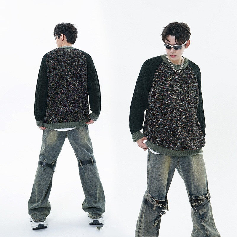 Couple's Patchwork Round Neck Dopamine Sweater