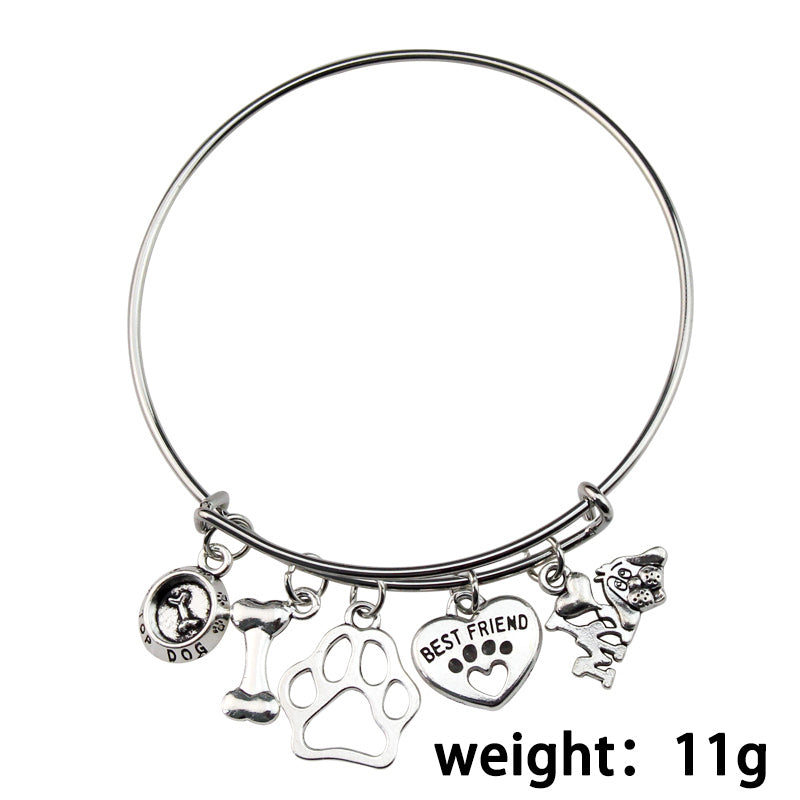 I Love My Dog Charm Bangle Bracelet with Paw Print